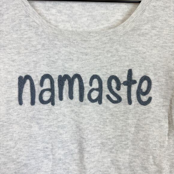 Subtle Luxury Namaste Embroidered Lightweight Sweater Gray Cotton Blend - XS/S - Picture 2 of 9